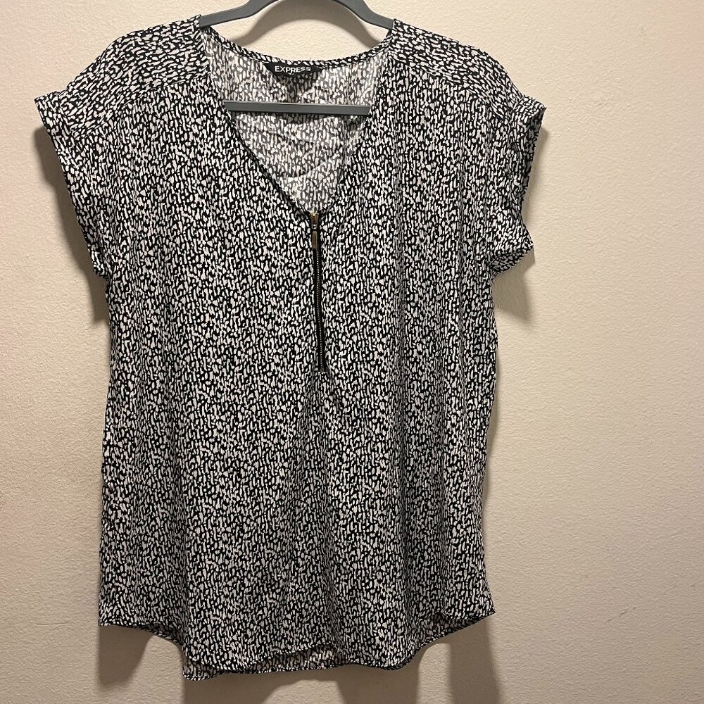 Express Women's Y2K Polka Dot Top Sweetheart V-Neck Zip Size Large